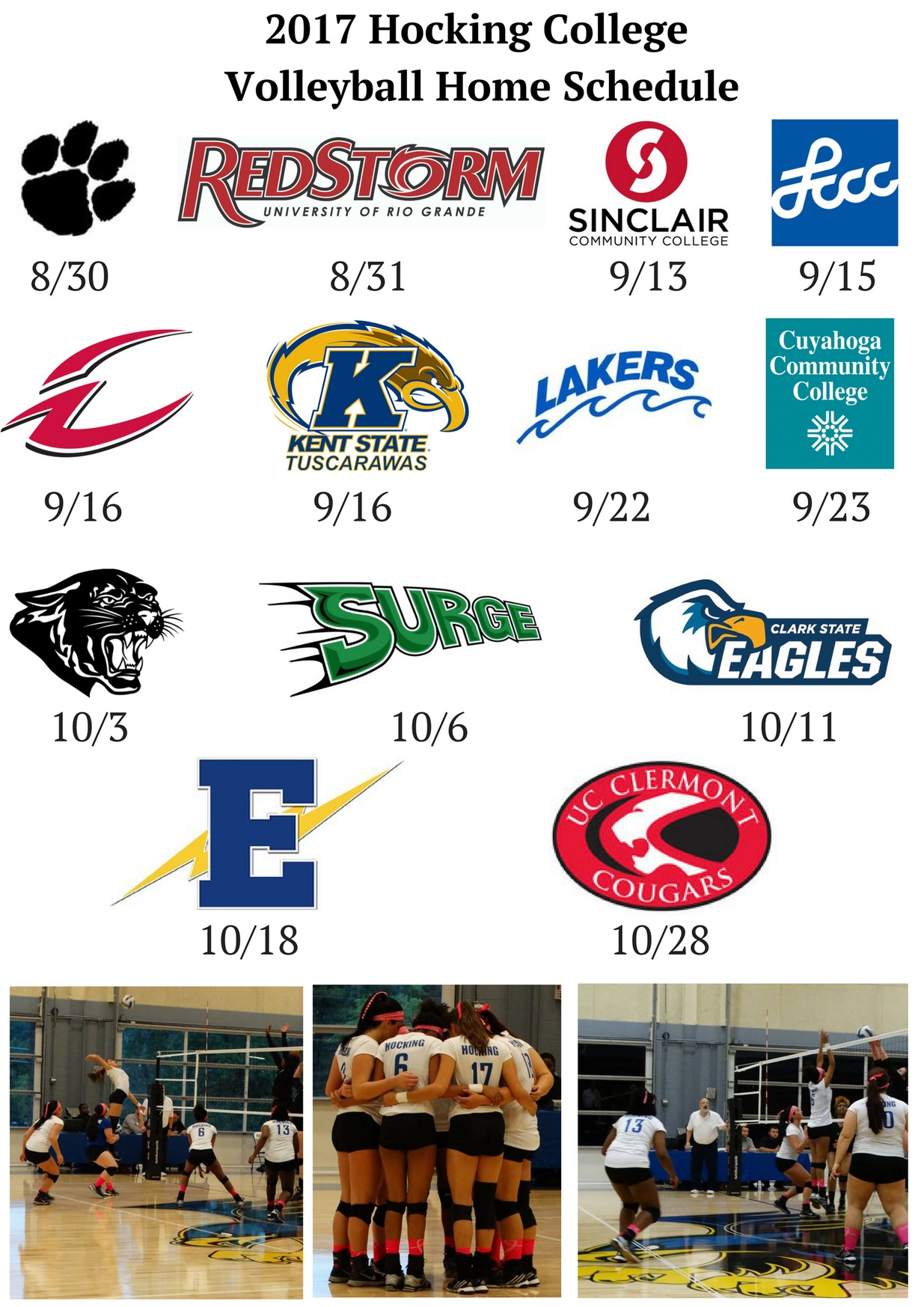 2017 Hocking Volleyball Schedule